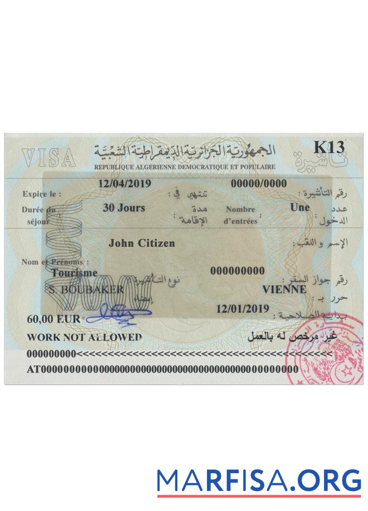 Printable Algeria visa download for verification